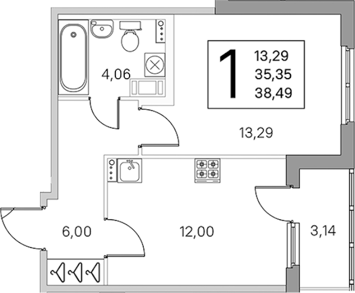 1-комнатная квартира 36.92 м², 2/4 эт., ЖК «Любоград в Стрельне»